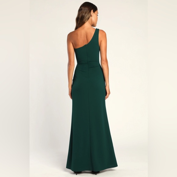 Hunter Green One-Shoulder Mermaid Maxi Dress - Picture 2 of 3